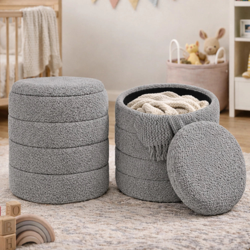 Set 2 Pouf Contenitori Rivestimento Bounclè Grigio Seduta Imbottita Ergonomica