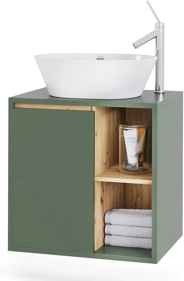 Mobiletto per lavabo Viola, Verde/Artigianale, 60 x 60 cm con ripiani aperti