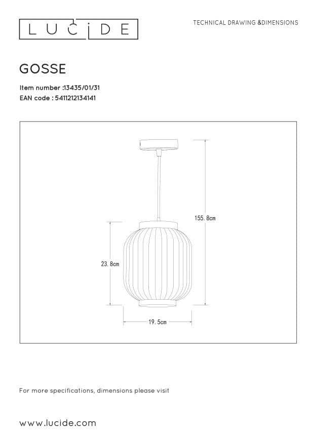 Lampada a sospensione Lucide Gosse E27 oro/bianco 170 cm