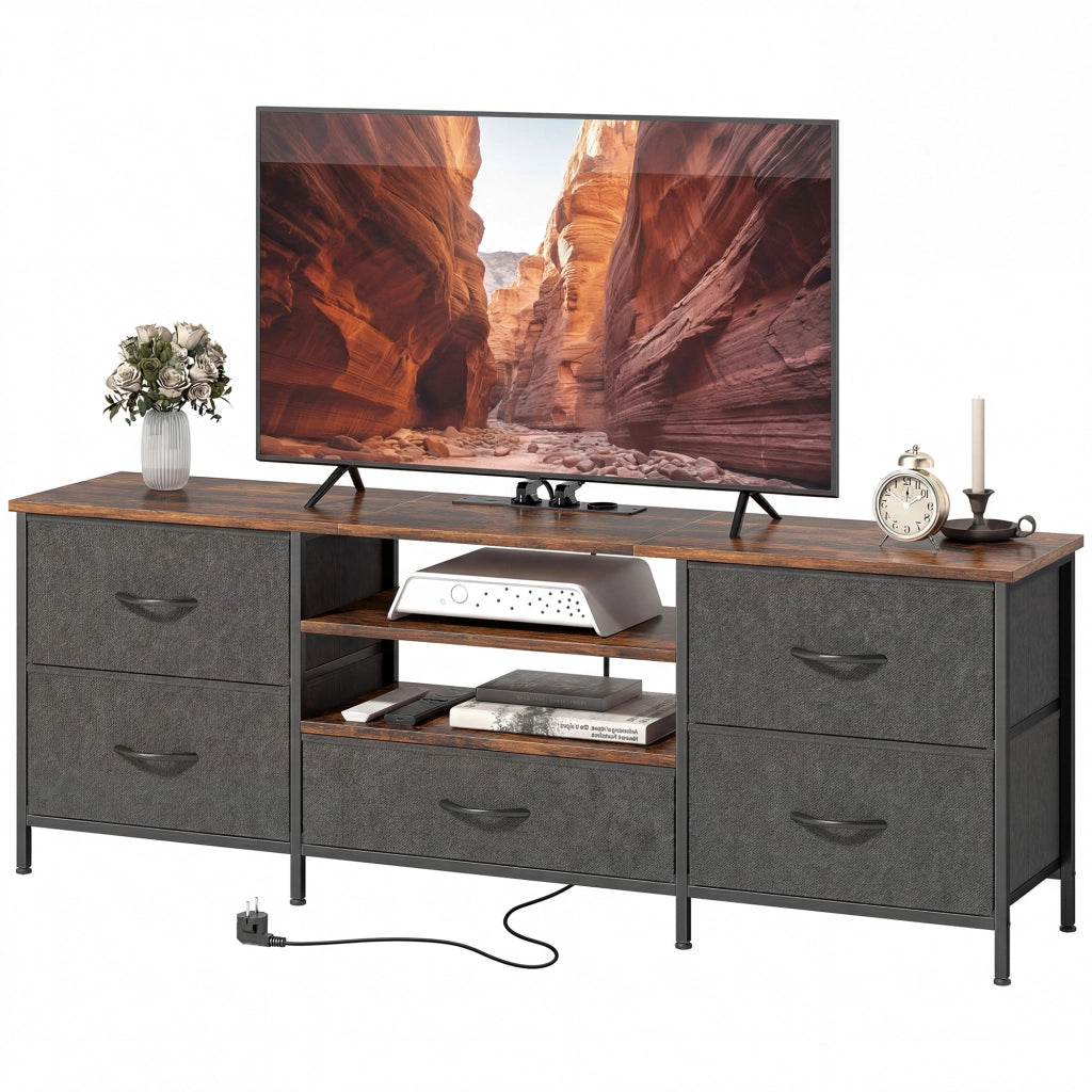 Mobile TV con 5 cassetti e stazione di ricarica ¨C zephmum ¨C marrone 140x30x50cm