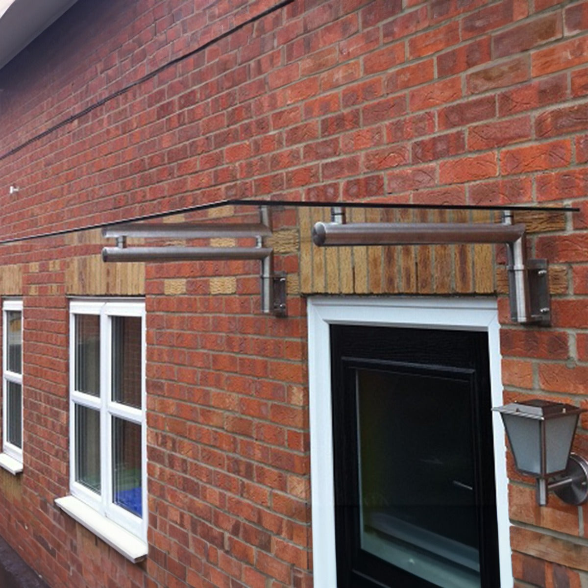 Tettoia in Vetro 144 x 80cm con Staffe in Acciaio Inossidabile per Porte Esterne