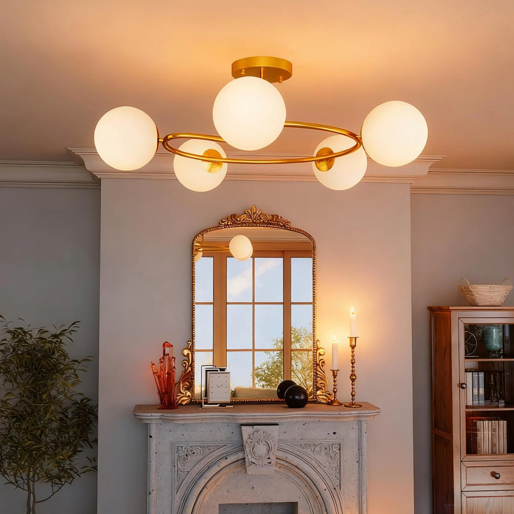 Lampadario moderno semincasso ¨C Xylo ¨C 5 luci G9 oro bianco