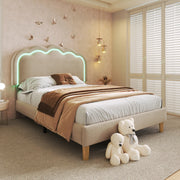 Letto imbottito LED 90x200 cm con testiera regolabile; beige