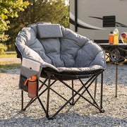 Sedia Pieghevole da Campeggio 150KG, Sedia da Campo Portatile, Moonchair imbottita XXL, con Poggiatesta, Tasca Laterale, borsa per il trasporto, per Giardino, Spiaggia, Trekking, Pesca, Grigio