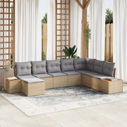 Set Divano da Giardino 9 pcs Beige e Grigio Chiaro Polyrattan