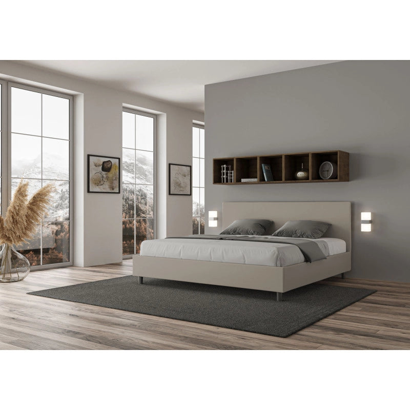 Letto imbottito Matrimoniale 200x210 cm Adele - Similpelle,Tortora,Contenitore