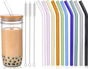 Set di stecchi in vetro riciclabili colorati - 13 pezzi - comprensivo di 10 stecchi curvi + 3 spazzole per pulizia - adatto per Bubble Tea Slush cocktail e succhi