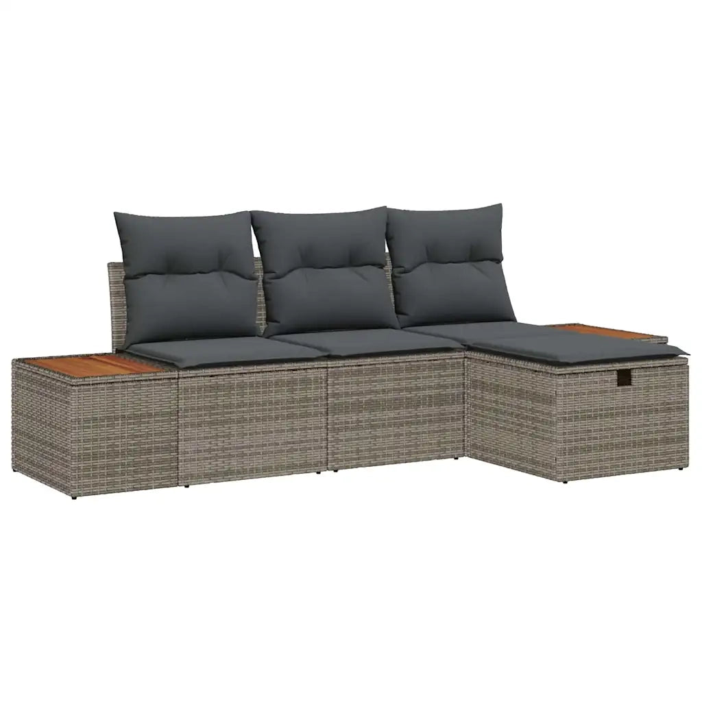 Set Divano da Giardino con cuscino 4 pcs Grigio polyrattan