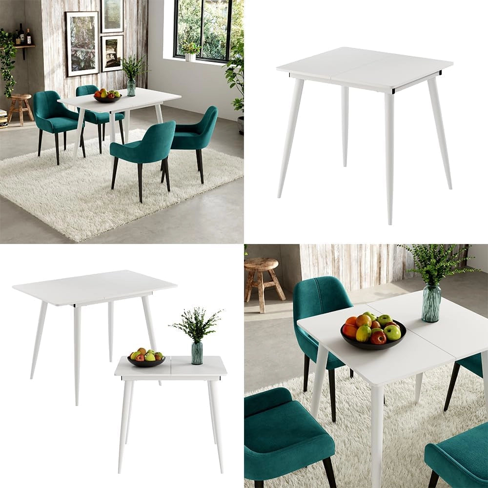 Tavolo da pranzo Beaver, Bianco, 80 x 70 cm Estensibile