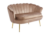 Divano Due 2 Posti In Velluto Forma Conchiglia Gambe In Metallo 133x63x75 Cm Camera Soggiorno Ufficio  Tortora