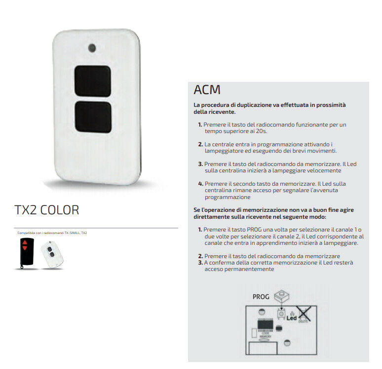 Telecomando originale ACM TX 2 radiocomando 433.92Mhz X serranda 1621351 canal d