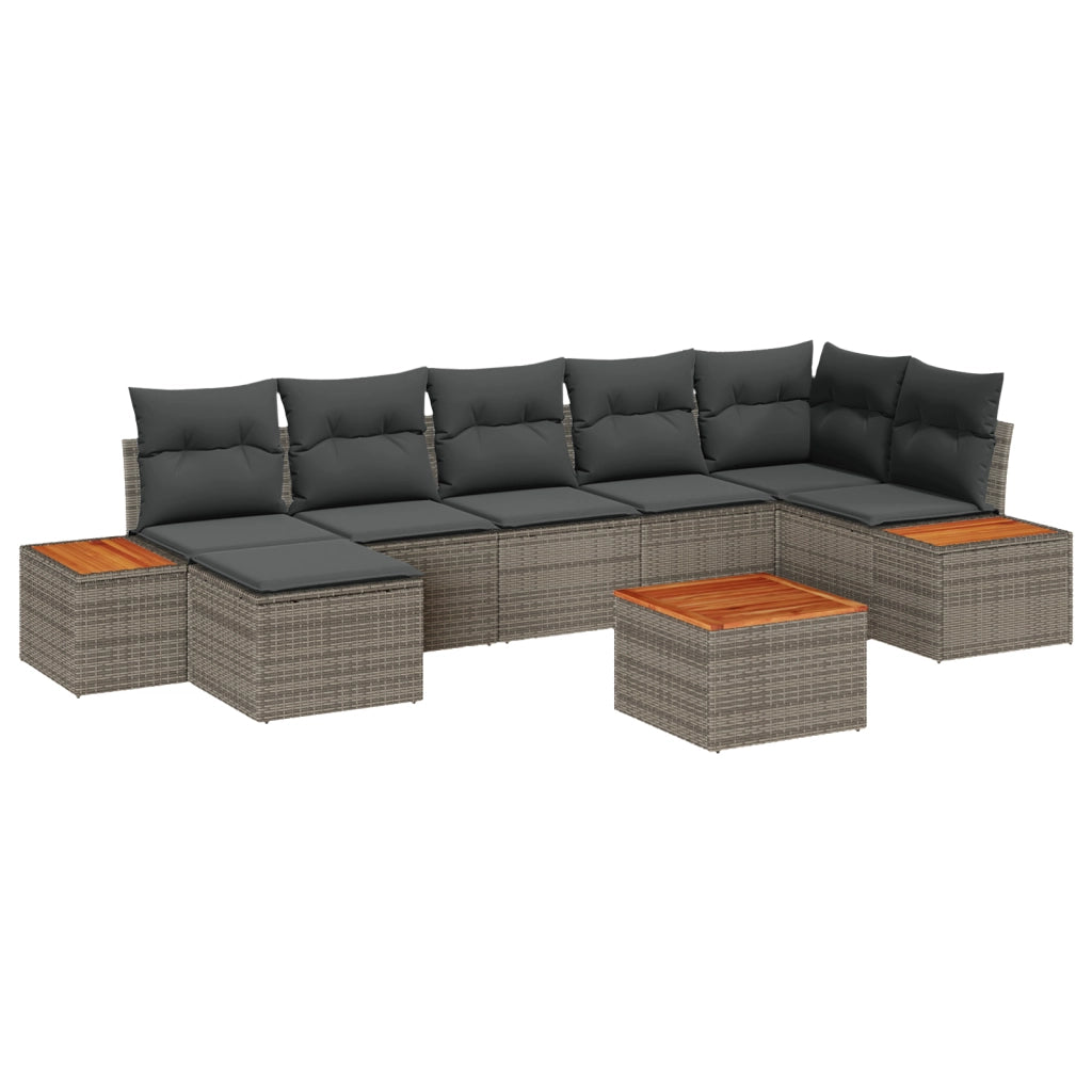 Set Divano da Giardino con Cuscini Grigio Polyrattan Acacia