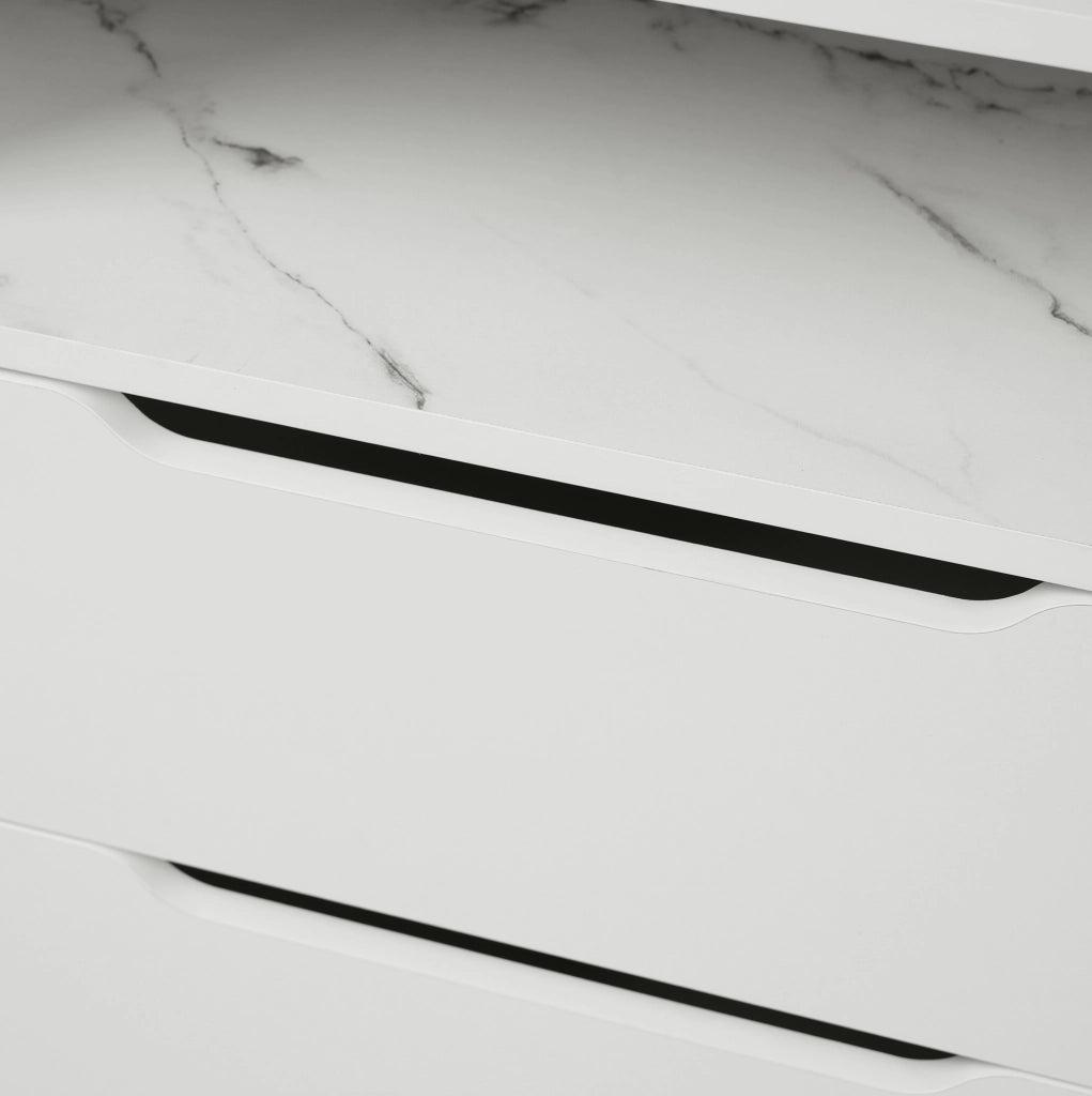 Credenza moderna con LED; 6 cassetti e vano a giorno; 120x40x85 cm; bianco