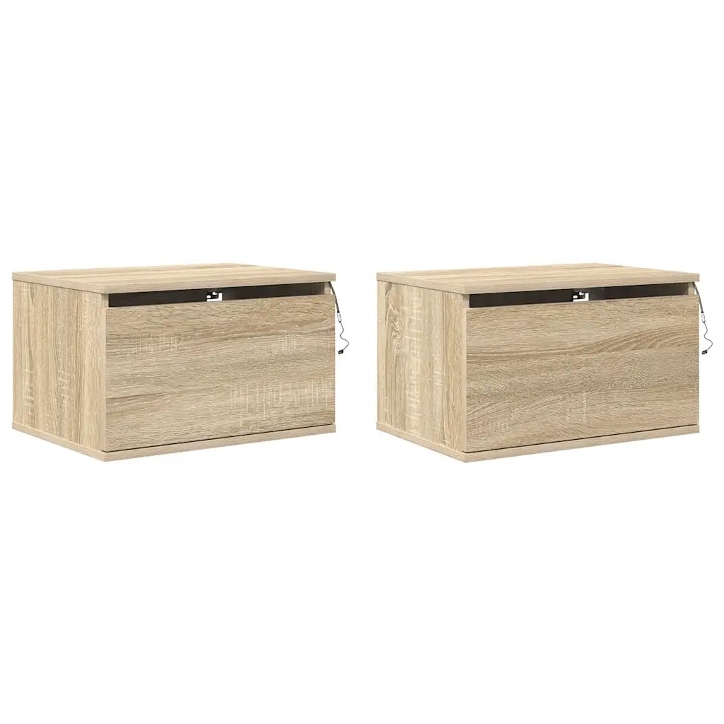 Comodini a Parete con luci LED 2 pz-Set di 2 Tavolino da notte Rovere Sonoma 755618
