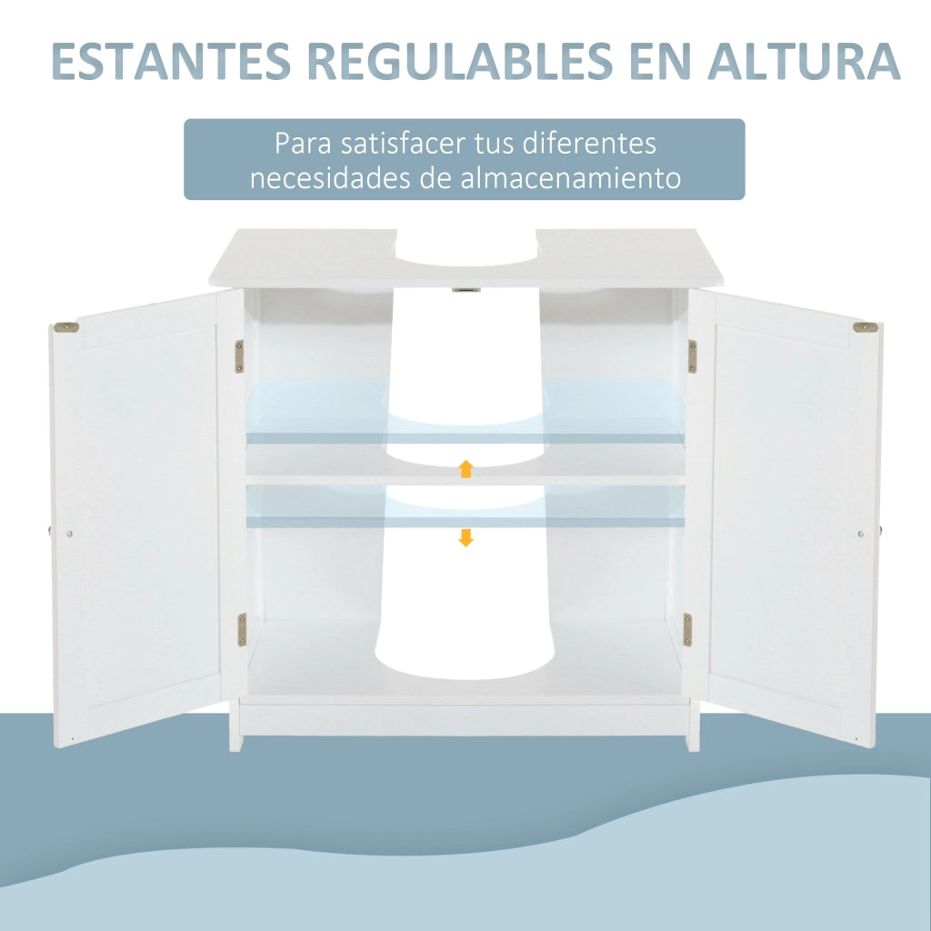 Mobiletto Bagno con 2 Ante e Ripiano Regolabile ¨C zephmum ¨C Bianco 60x30x60 cm
