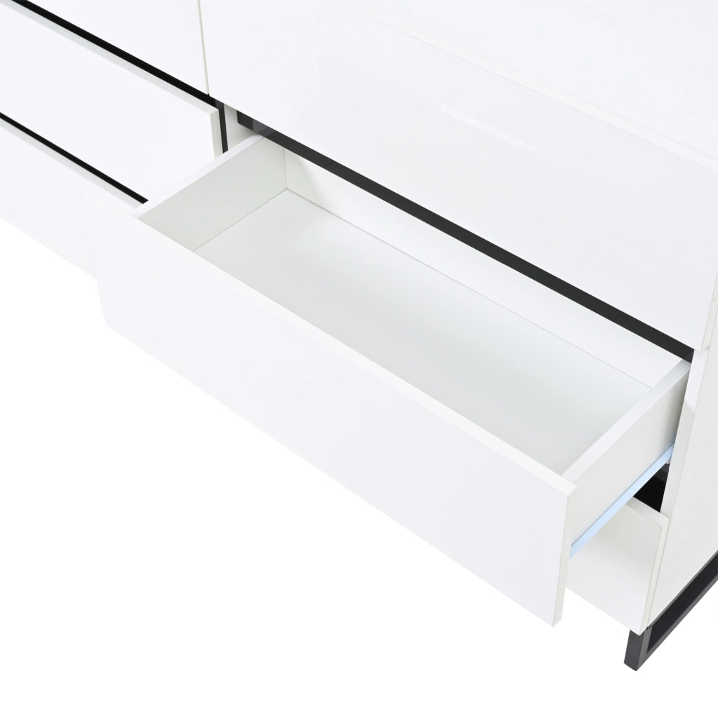 Credenza Soggiorno 140 cm Mobile con 6 Cassetti Bianco e Nero