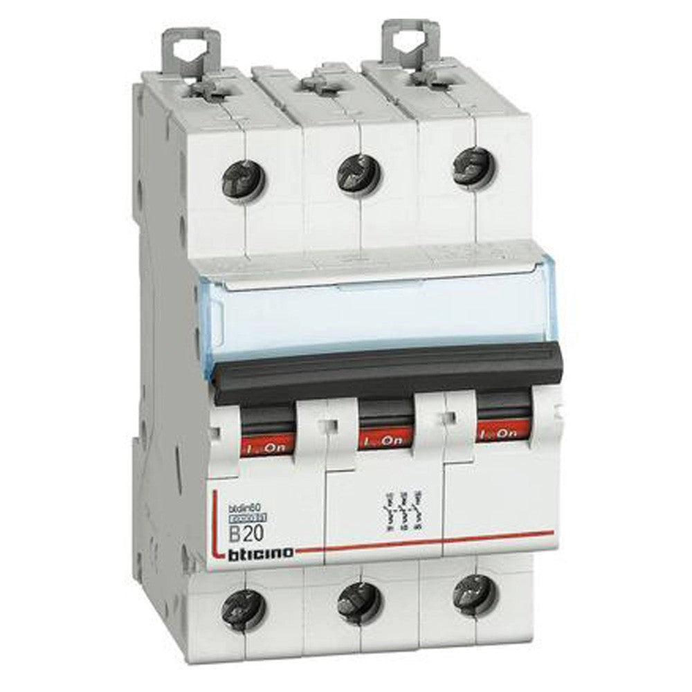 Interruttore magnetotermico 3 poli 3 moduli 20A curva B Bticino