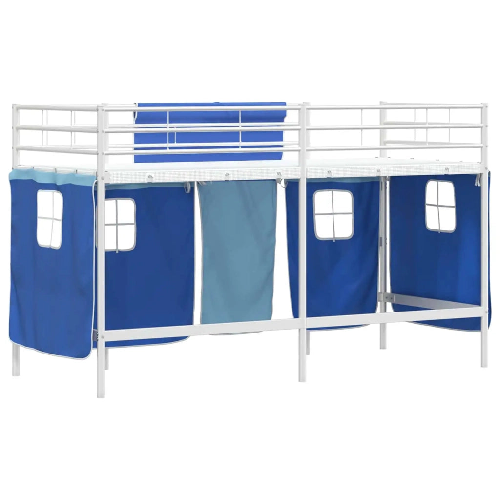Struttura del Letto Loft per Bambini con Tendine Bianco e Blu