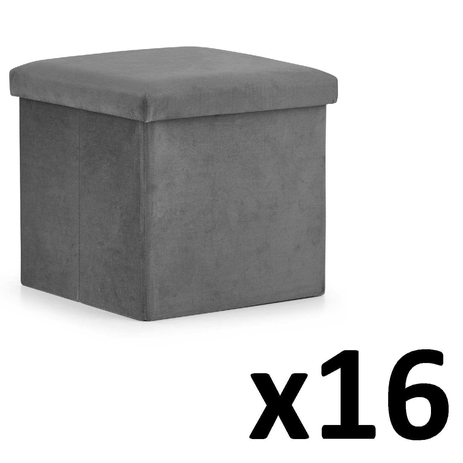 Pouf pieghevole VALORA M - Seduta contenitore in velluto grigio 30x30x30cm x 16