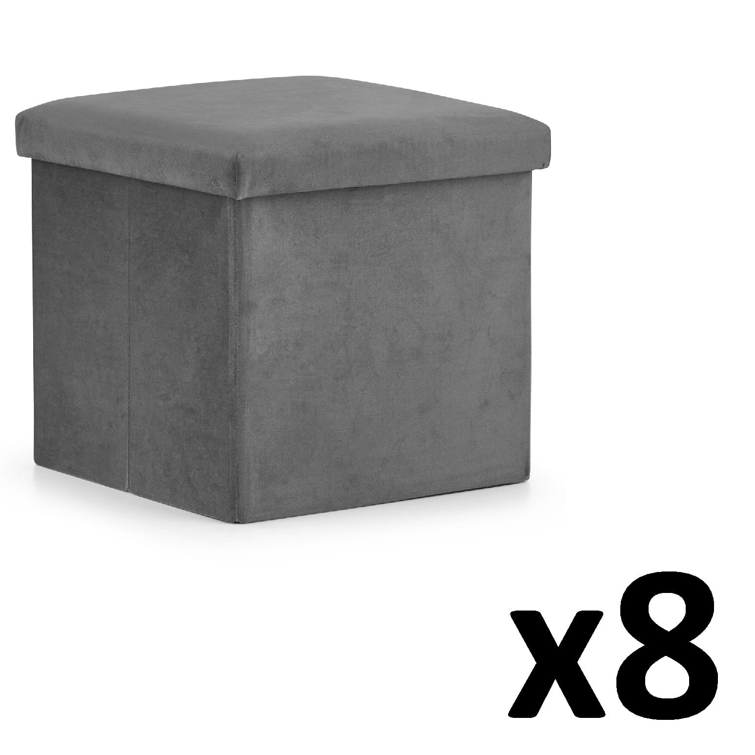 Pouf pieghevole VALORA L - Seduta contenitore in velluto grigio x8