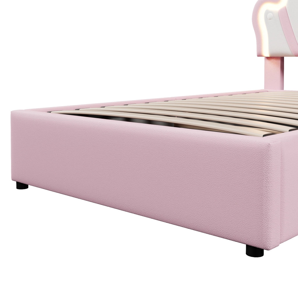 Crown Princess Single Bed 90x200cm con meccanismo idraulico di sollevamento in PU rosa