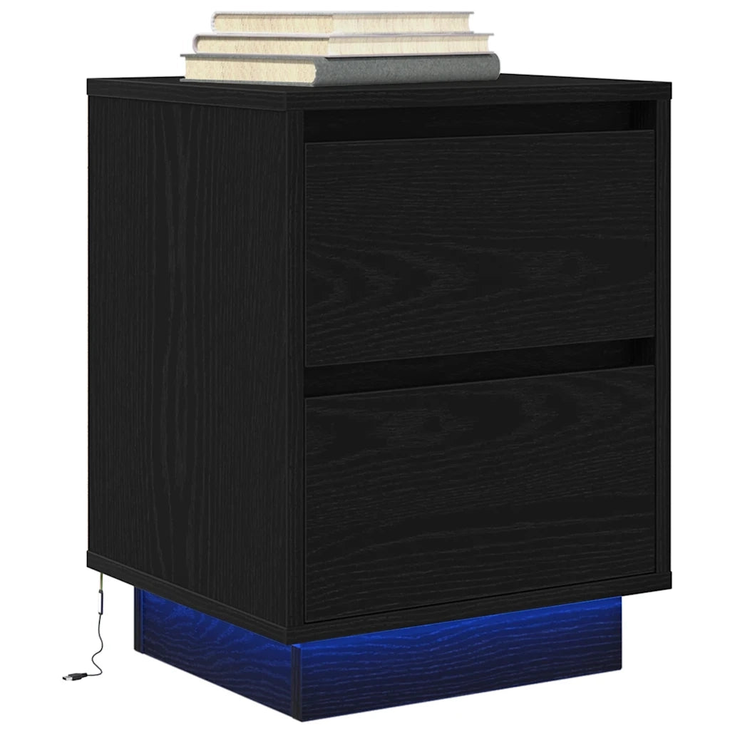 Set di 2 Comodini | Armadio da Notte | Mobiletto da notte con Luci LED Nero 38x34x50 cm