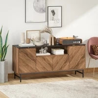 Mobile TV in legno con vano aperto e passacavi, effetto marmo, 140x39x66cm, Marrone