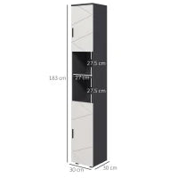 kleankin Colonna Bagno in Truciolato con 2 Ripiani Aperti e 2 Armadietti a 2 Livelli, 30x30x183 cm, Grigio