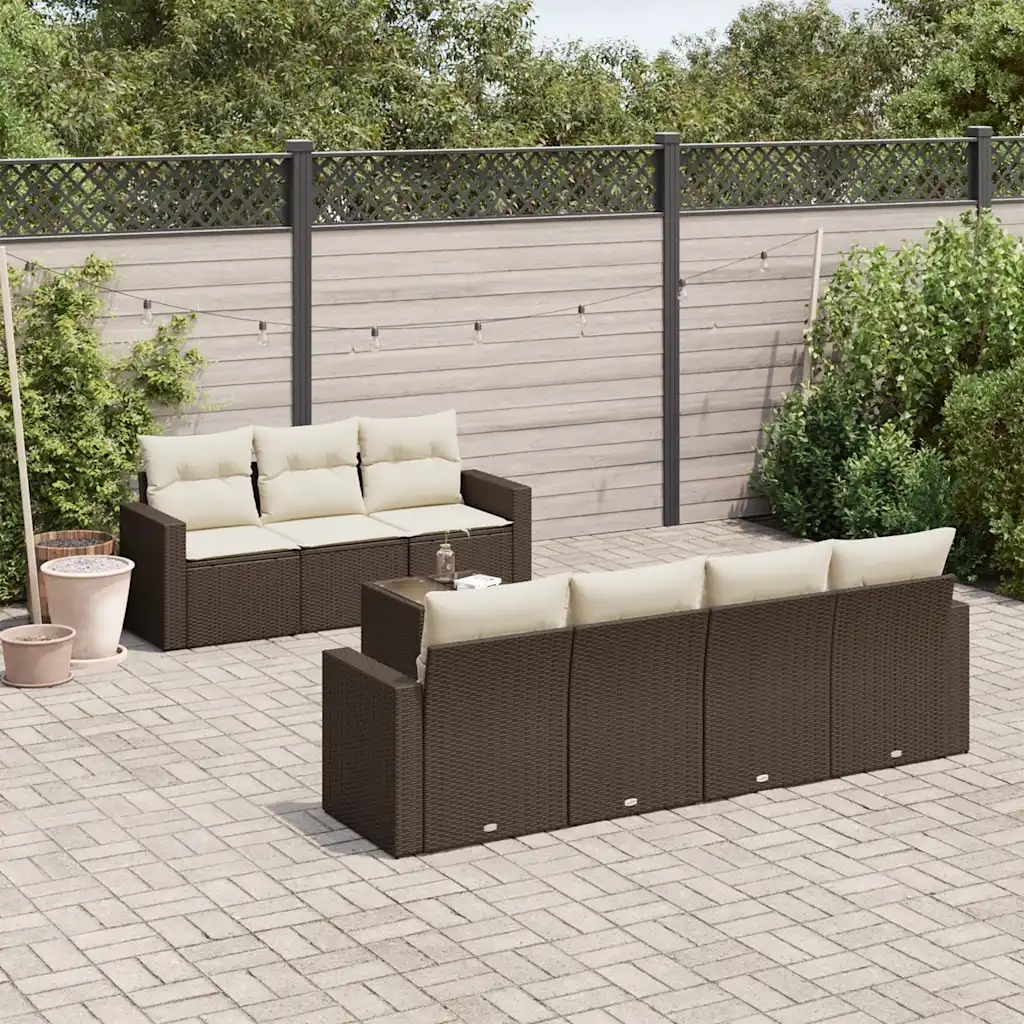 Set Divani da Giardino 8 pz con Cuscini Marrone in Polyrattan 3251070