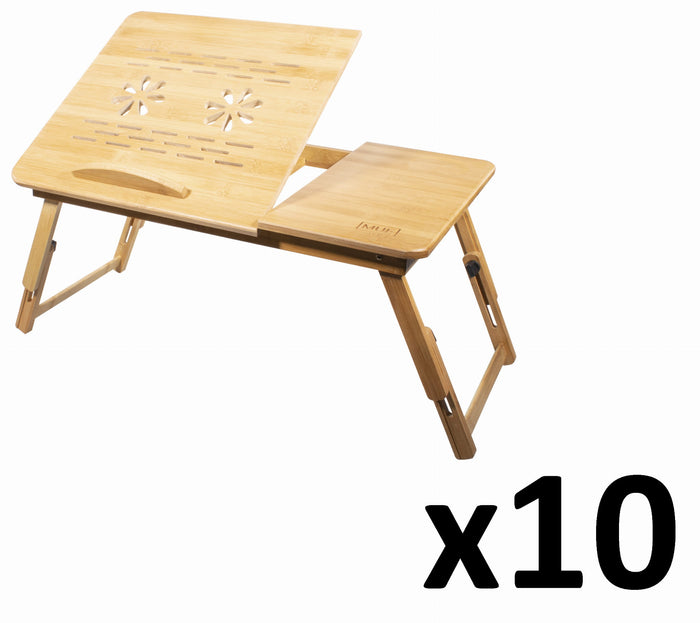 Tavolo per laptop in bambù VALORA - Pieghevole e regolabile, perfetto per la colazione e il lavoro L x 10
