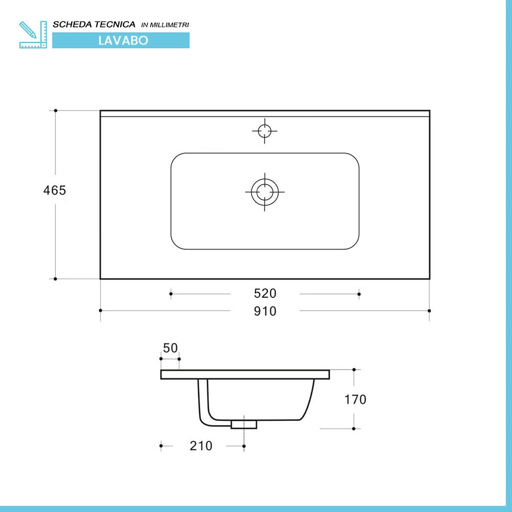 Mobile bagno sospeso 90 cm rovere bianco con base lavabo e cassetto Nadia