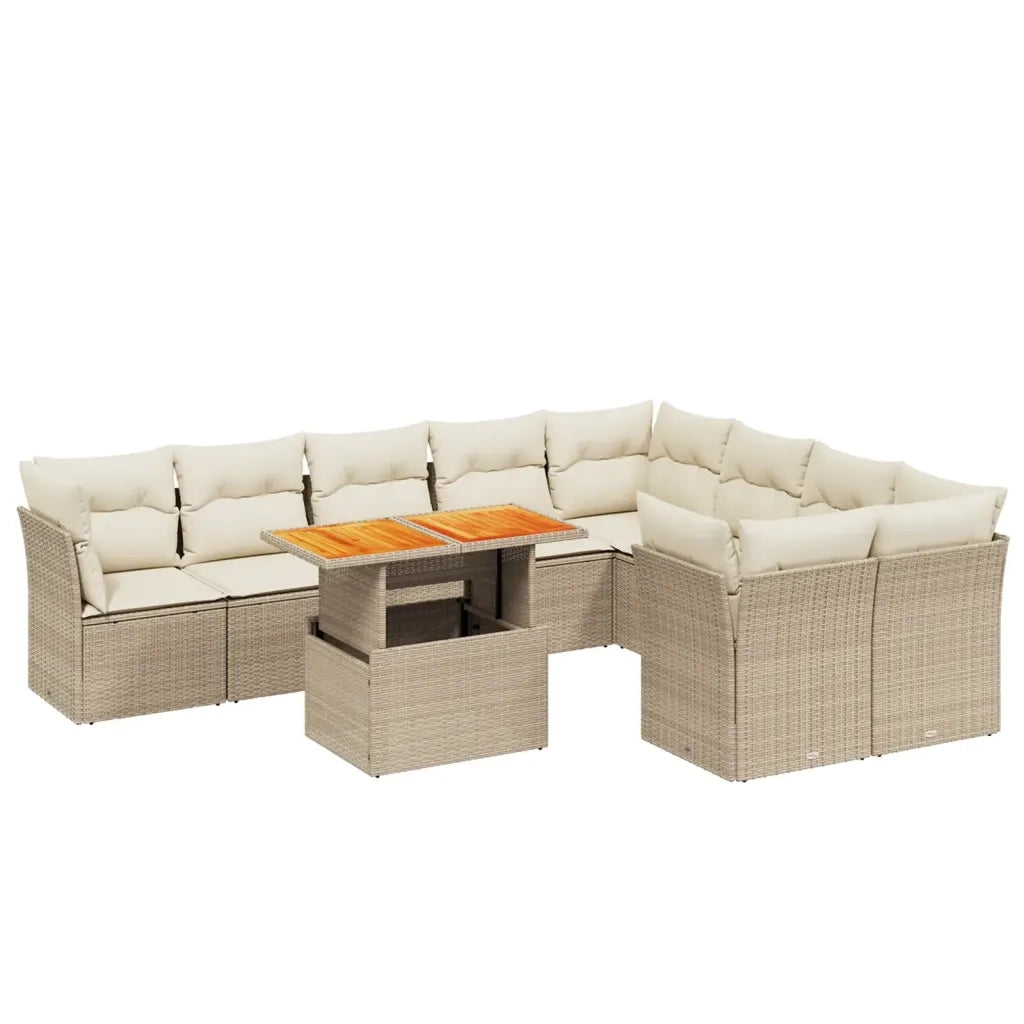 Set Divano da Giardino 10 pz con Cuscini Beige in Polyrattan 3271009