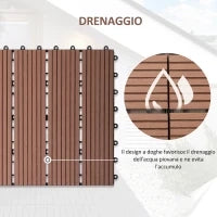 Set 11 Piastrelle per Esterni ad Incastro Antiscivolo in HDPE Riciclato, 30x30x2.2 cm, Marrone