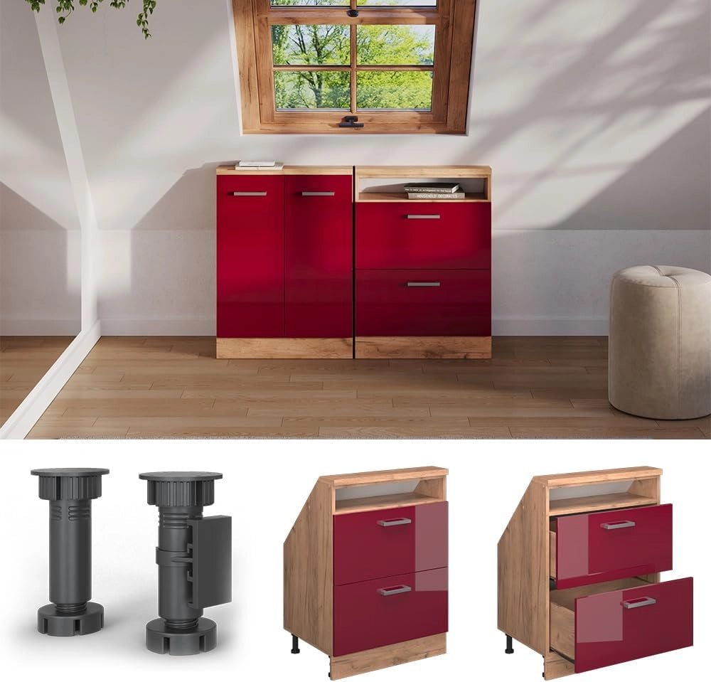 Mobile ad angolo cucina R-Line, Calcestruzzo nero, 86 cm, PL Antracite, per la libera combinazione all'interno di sistemi cucina modulari