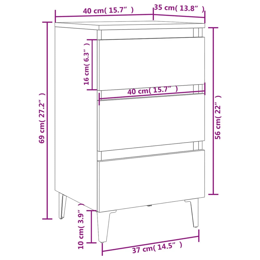 Comodino con Gambe in Metallo Rovere Sonoma 40x35x69 cm 805911