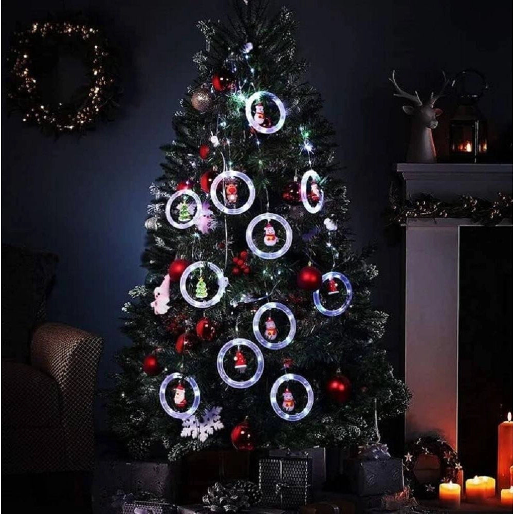 Trade Shop - Luci Natalizie 3d 3mt Tenda Usb Interni Rgb Anelli Con Figura Natale Decorazione -
