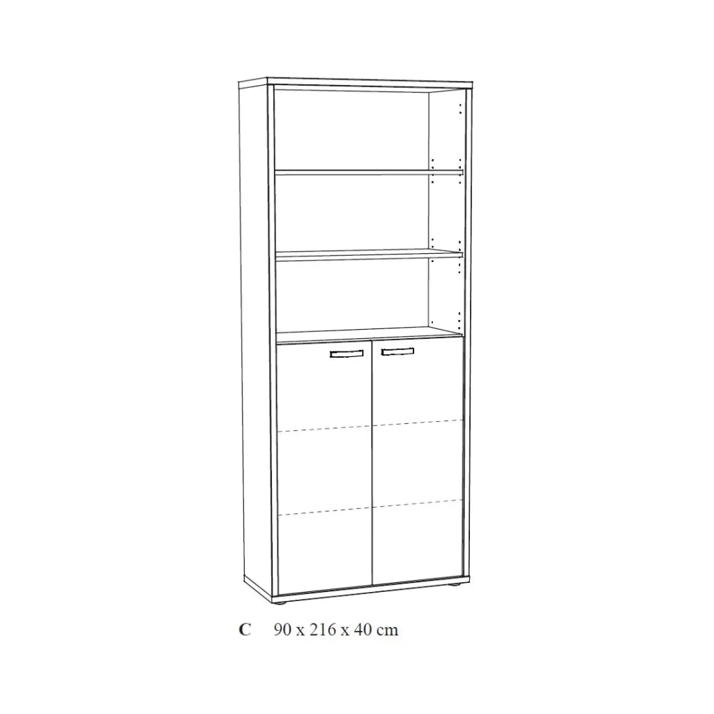 Biblioteca da ufficio DEPÉ – 2 porte e scaffali – Rovere chiaro e Nero – L90 x H216 x P40 cm