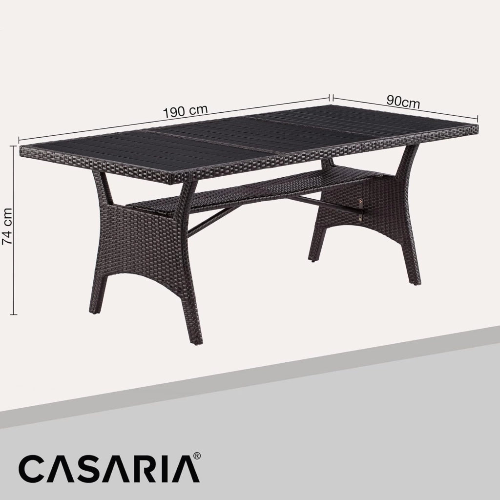 Tavolo da Giardino in Polyrattan & WPC con Ripiano 190x90x74cm Altezza Regolabile Outdoor