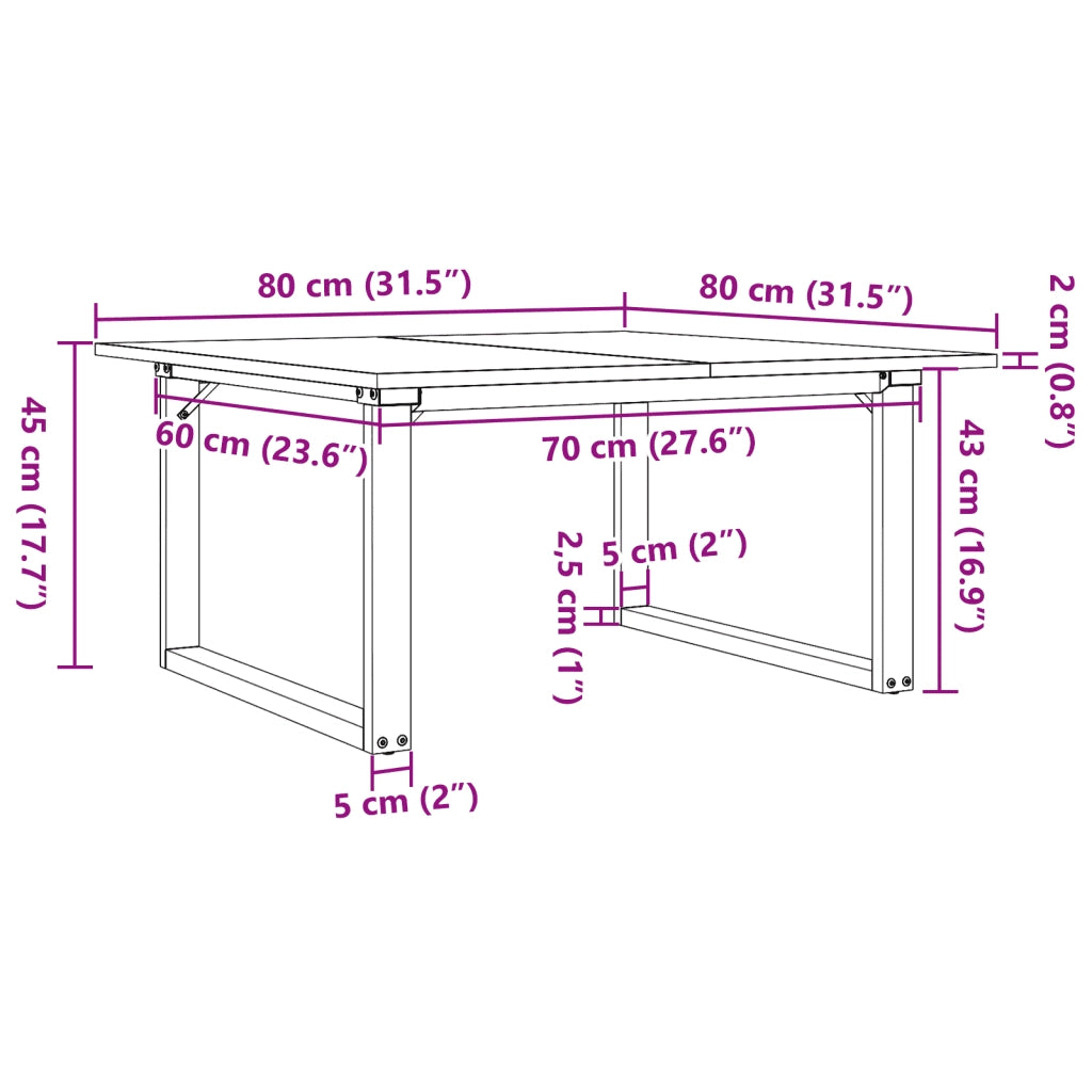Tavolino da Salotto Telaio a O 80x80x45cm Legno Pino e Acciaio