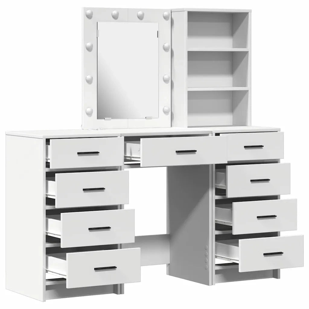 Tavolo da Trucco con cassetto 3 pcs Bianco Legno multistrato 3334218