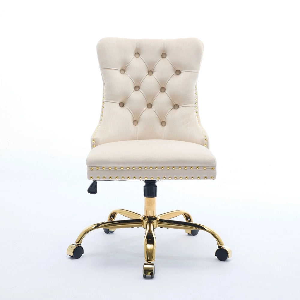 Sedia da Ufficio Velluto Trapuntata ¨C Xylo ¨C Beige, Base Metallo Dorato, Girevole