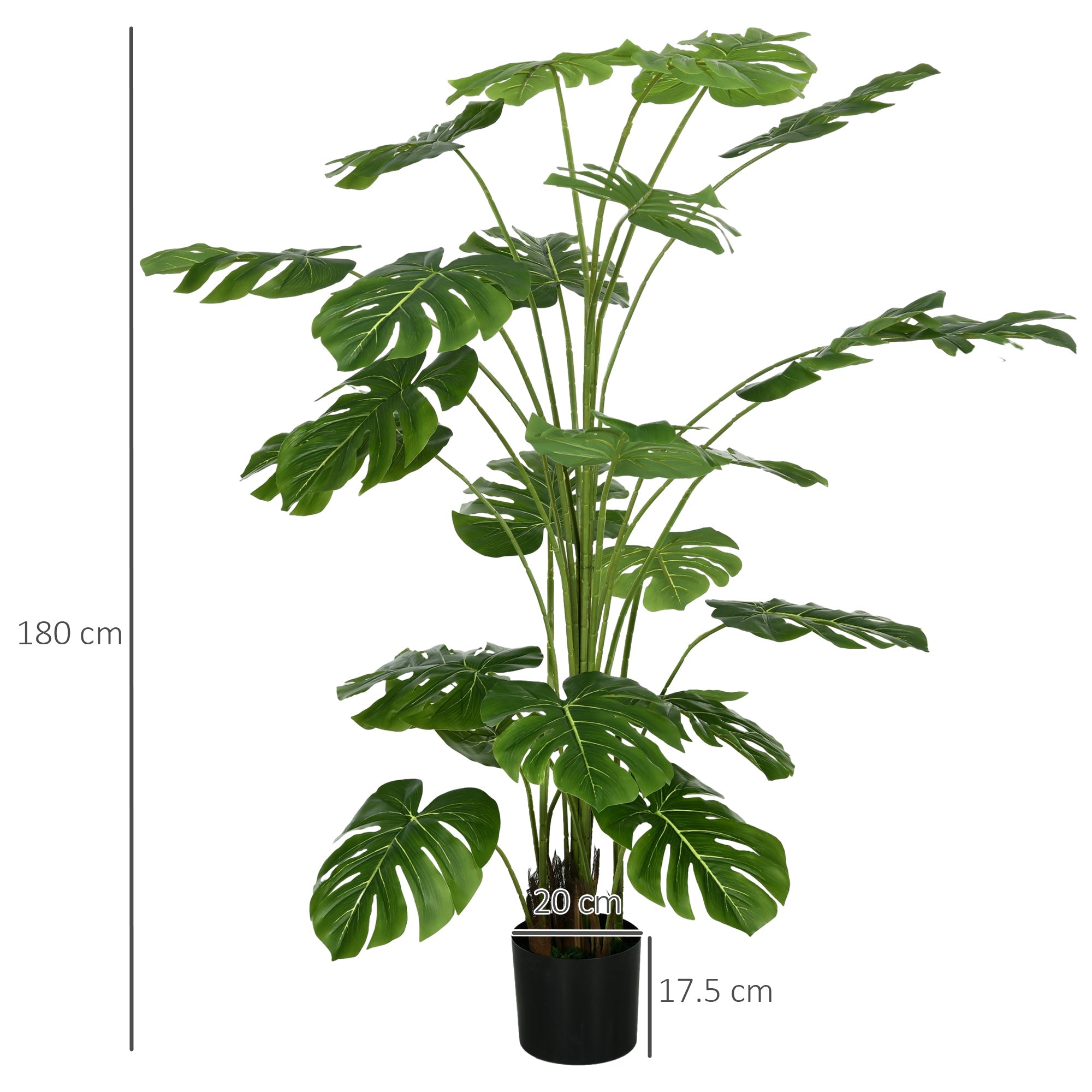 Pianta Artificiale Monstera da Interno e Esterno H180 cm con Vaso Verde