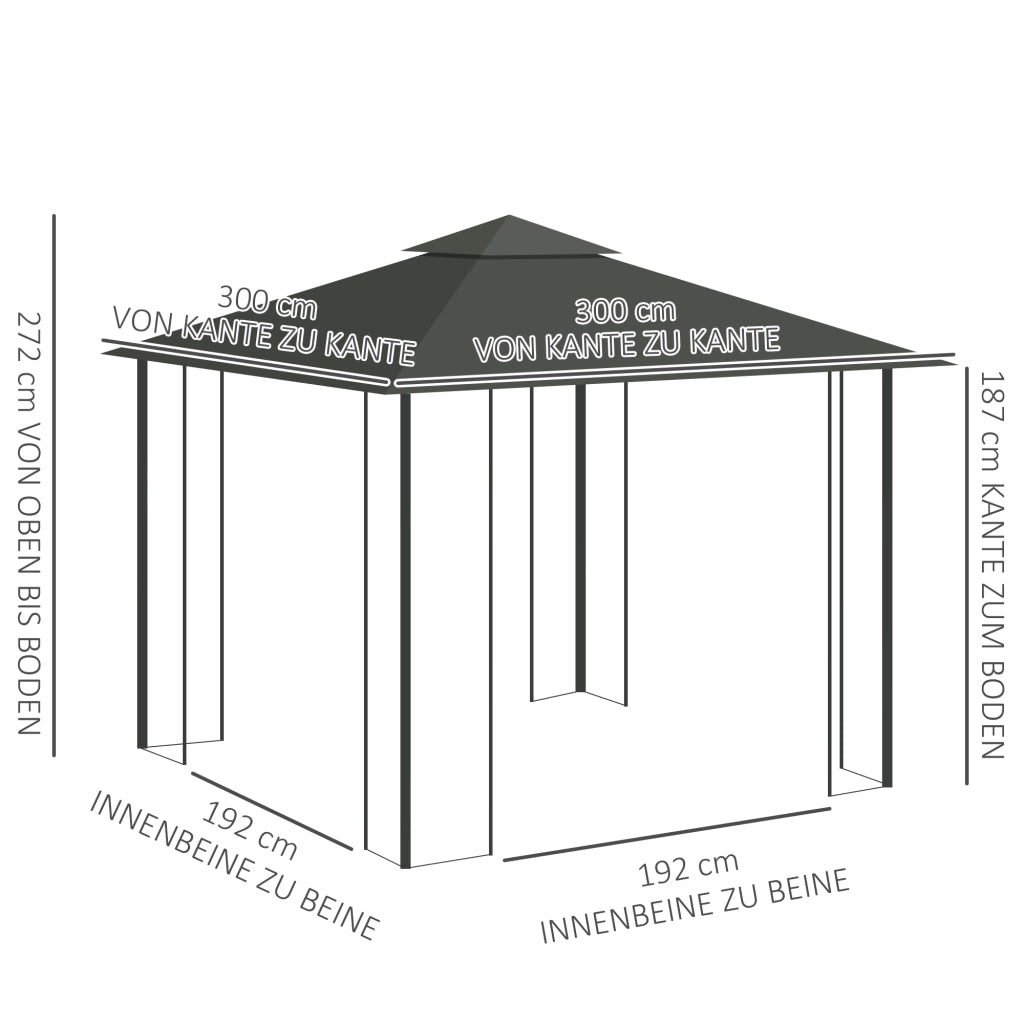 Gazebo Giardino 3x3m Doppio Tetto ¨C Xylo ¨C Impermeabile con Zanzariera Grigio Chiaro