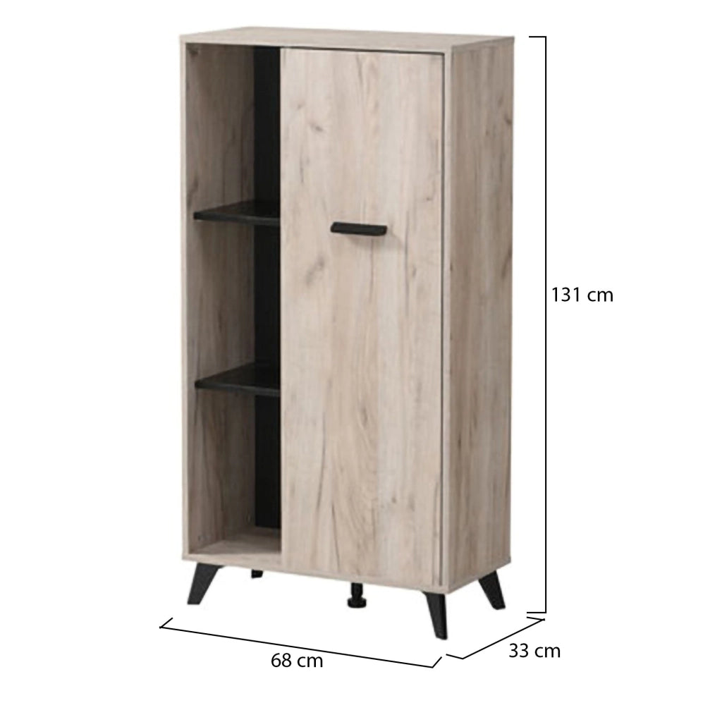 Mobile Espositore Dolzago, Vetrina 4 Ripiani, 67.5x33x130.5h cm Marrone Rovere Chiaro
