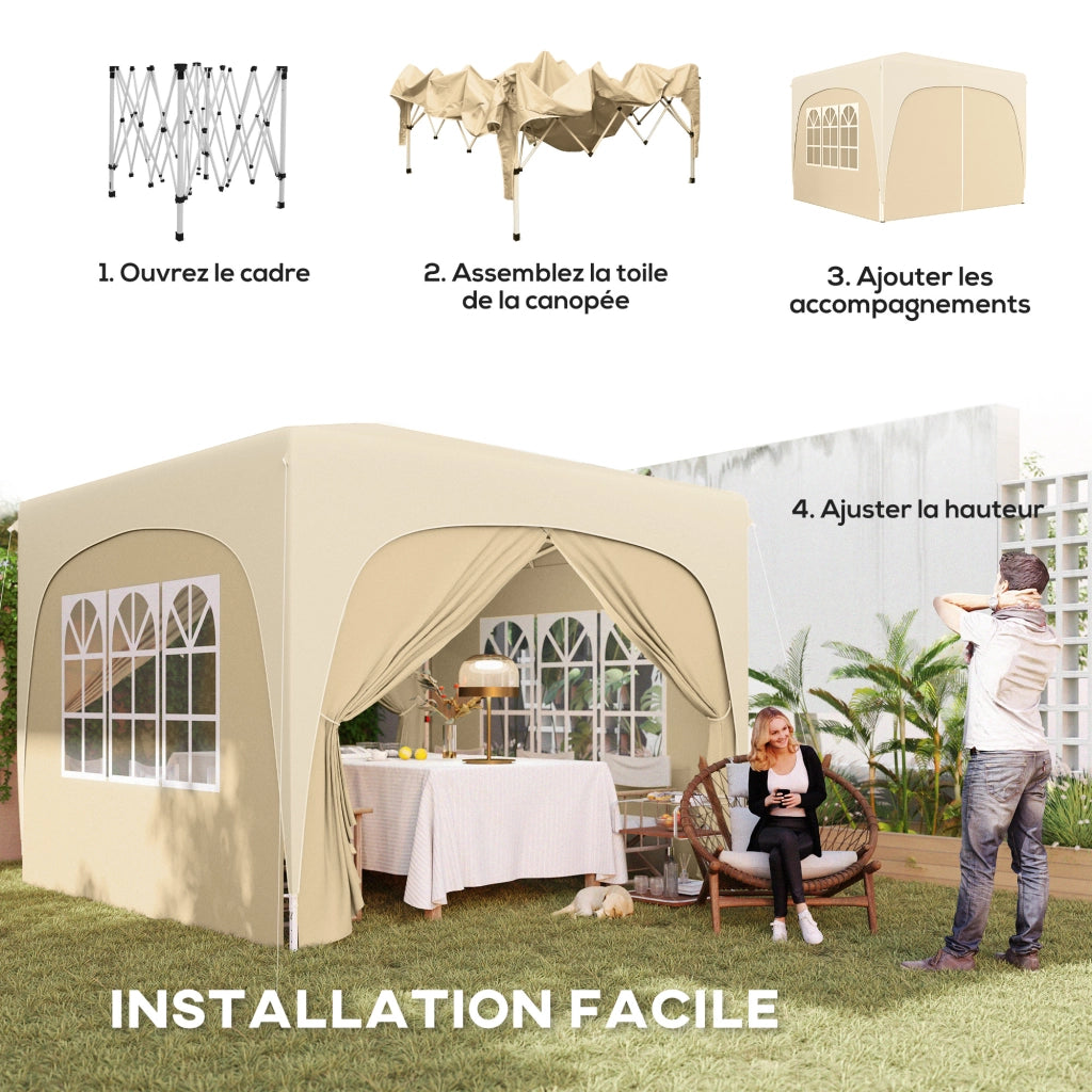 Tendone da Giardino Pieghevole 3x3m con Finestre e Borsa Sabbia ¨C zephmum ¨C 300x300x273 cm