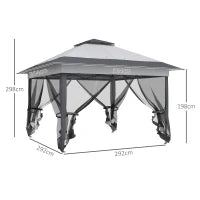 Gazebo Pieghevole 3.6x3.6m con Prese d'Aria e Zanzariere, in Acciaio e Tessuto Oxford, Grigio