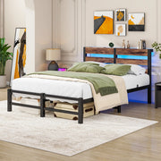 Letto una piazza e mezza 120 × 200 cm con LED RGB e USB in metallo e legno nero marrone con spazio sottoletto