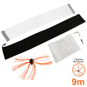 Monstershop - Scovolo Spazzacamino per Trapani Avvitatori con Adattatore Spazzola Camino Canna Fumaria Ciminiera Asta Nylon Flessibile con 6 Spazzole da 7 Setole - 9m