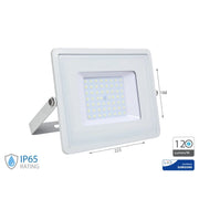 Faro Led Flood Slim Alta Luminosita 120lm/W 50W 6000lm Freddo 6400K Carcassa Bianca IP65 Chip Samsung SKU-21763