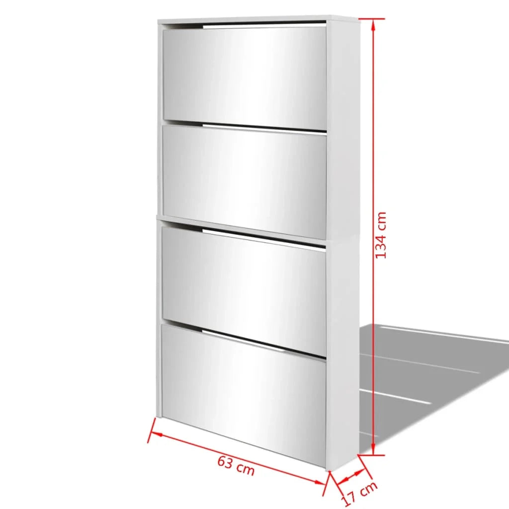 Scarpiera con 4 ripiani e specchio 63 x 17 x 134 cm bianco 02_0043395